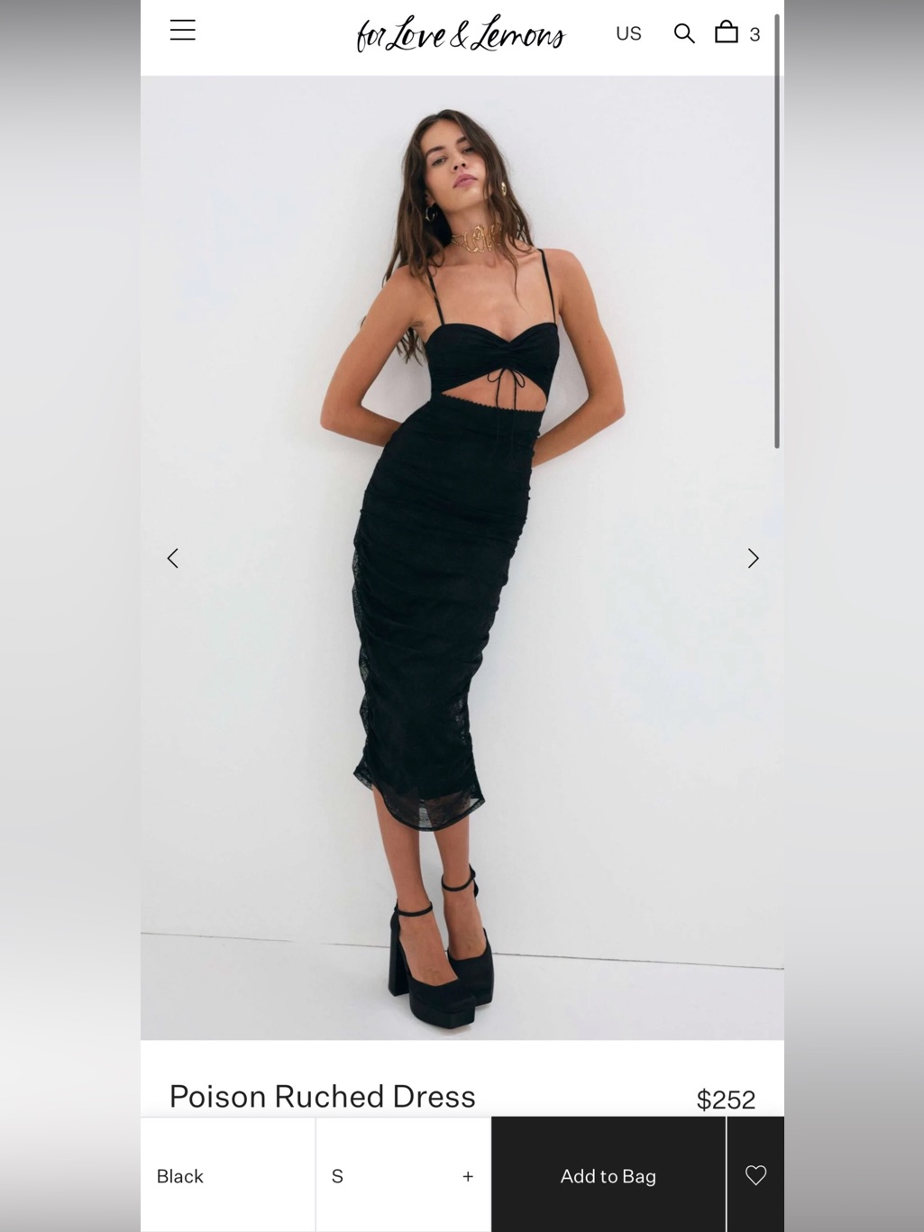 For Love And Lemons Poison Ruched Dress - Black Lace Cut Out Midi